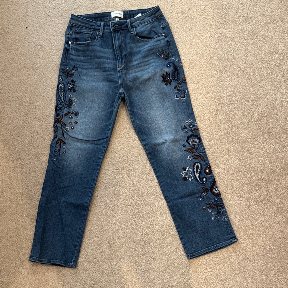 DRIFTWOOD Dark Blue Embroidered Straight Leg Jeans